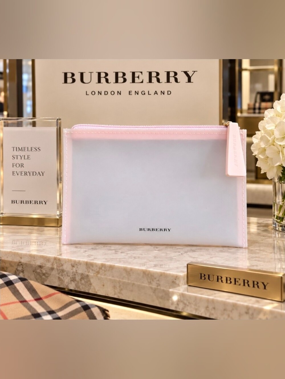 Burberry Pink Trim Clear Pouch